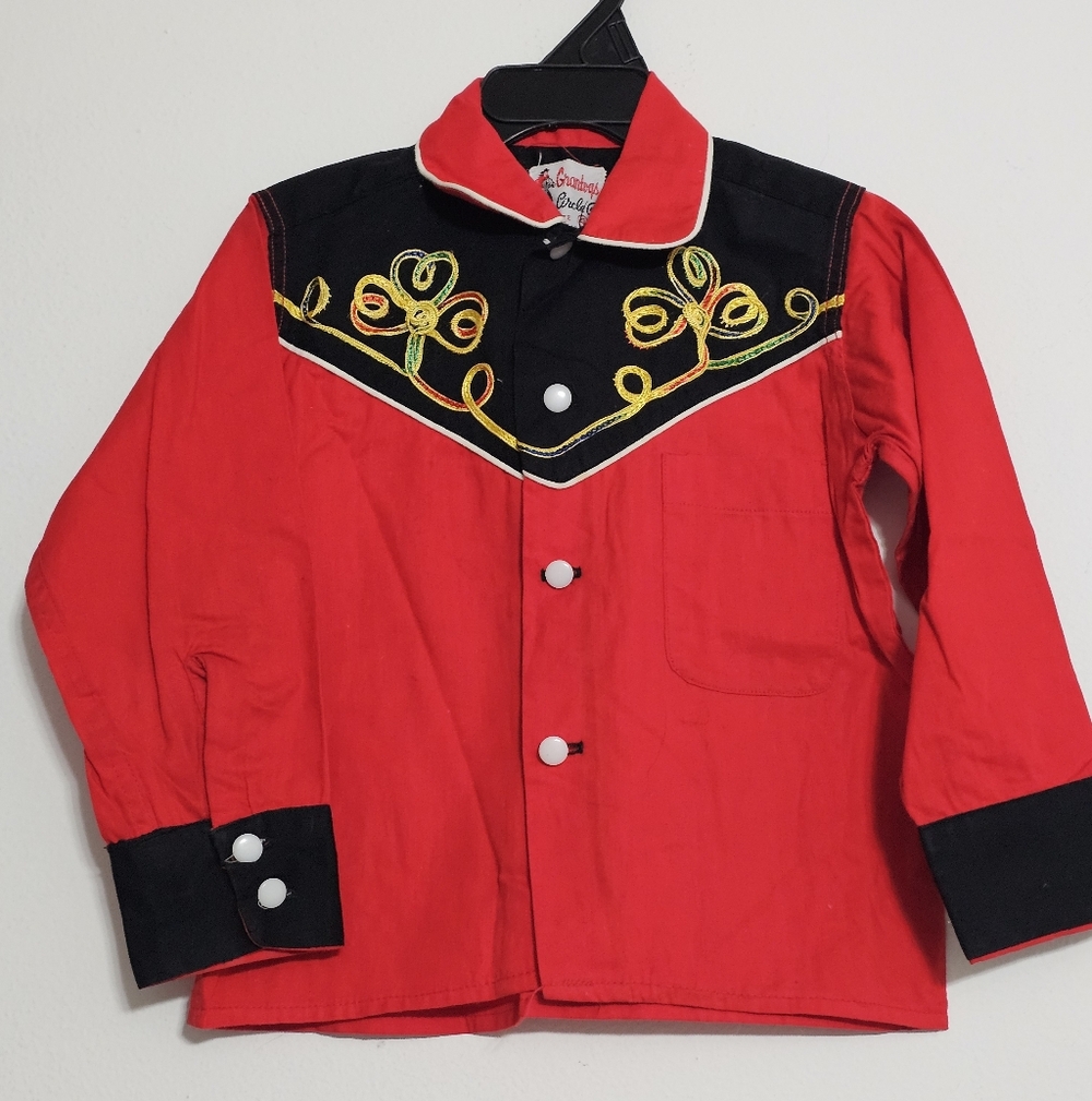 Vintage 50s 60s Grantogs Circle G Boys Western Cowboy Button Down Shirt Size 4